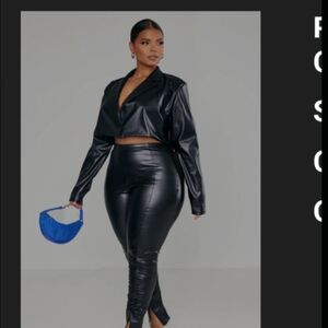 PrettyLittleThing Black Faux Leather Cropped Blazer